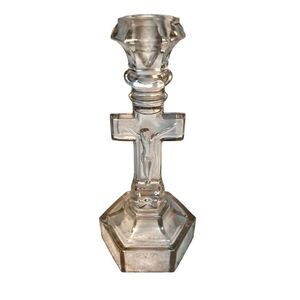 Glass Crucifix Candleholder Religious Jesus On The Cross Inri Cruxification